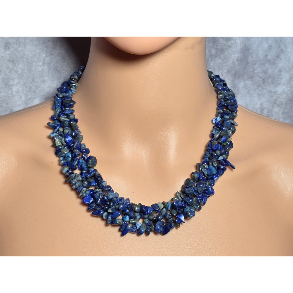 Chunky Blue Lapis Lazuli Chip Gemstone Statement Necklace